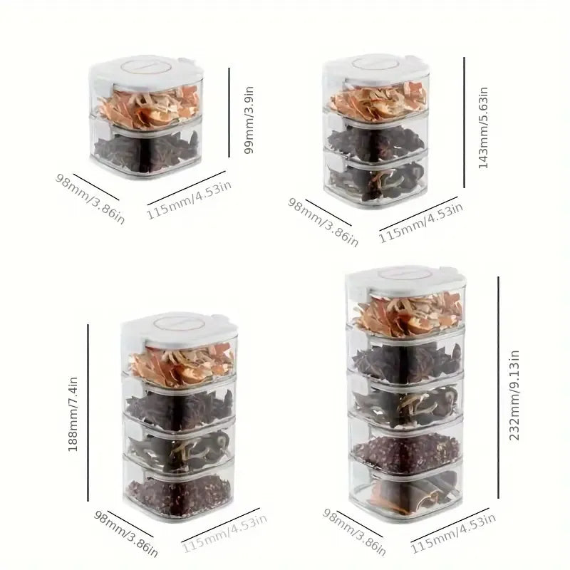Stackable Airtight Spice Container Set – Multi-Tier Storage with Sealed Lids Box of 5