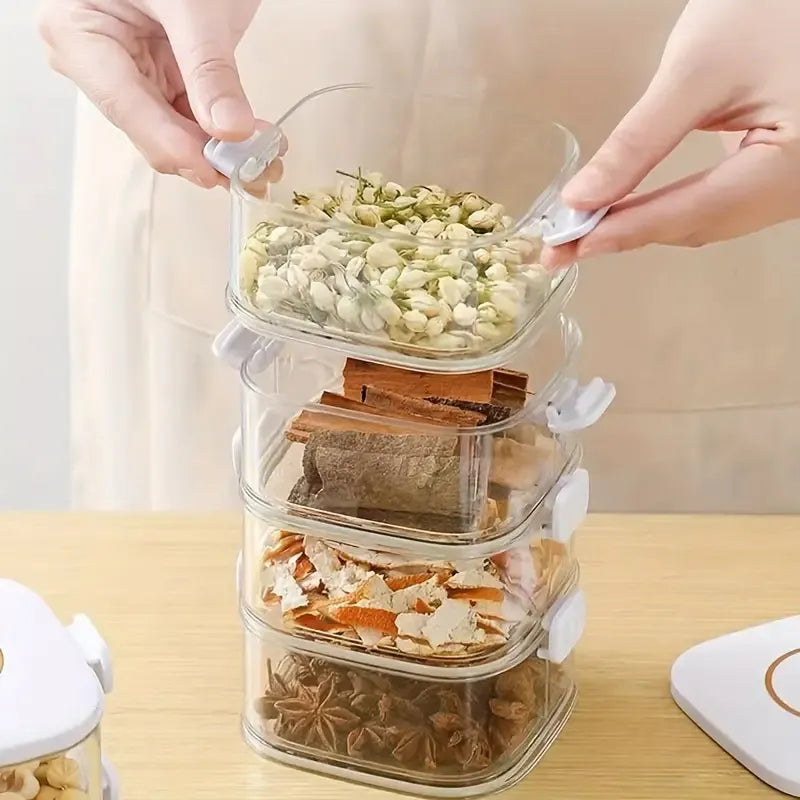Stackable Airtight Spice Container Set – Multi-Tier Storage with Sealed Lids Box of 5