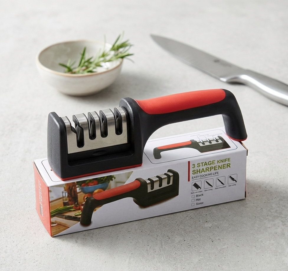 3-Stage Knife & Scissor Sharpener – Stainless Steel Handheld Tool