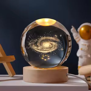 Galaxy Crystal Ball Lamp – 3D LED Night Light with Touch Control | Solar System, Saturn & Moon Designs