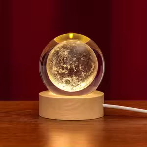Galaxy Crystal Ball Lamp – 3D LED Night Light with Touch Control | Solar System, Saturn & Moon Designs