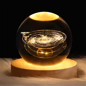 Galaxy Crystal Ball Lamp – 3D LED Night Light with Touch Control | Solar System, Saturn & Moon Designs