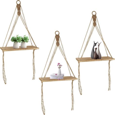 Macramé Wooden Wall Hanging Shelf – Handmade Boho Decor