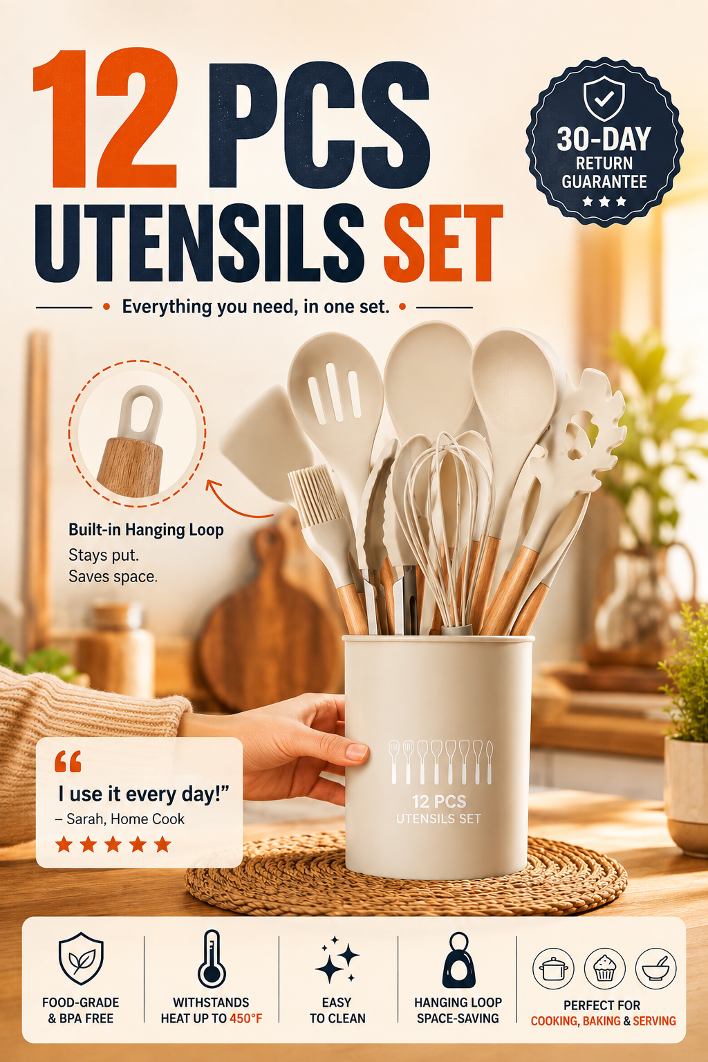 12 Piece Silicone Kitchen Utensils Set – Heat Resistant Cooking Tools